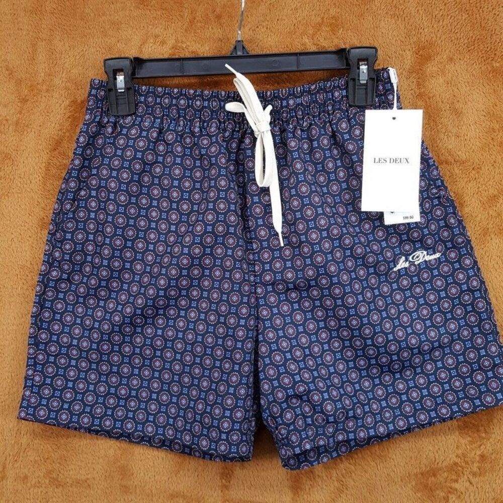 LES DEUX Swim Shorts Mens XS Blue Medallion Stan Ornament AOP Trunks $99